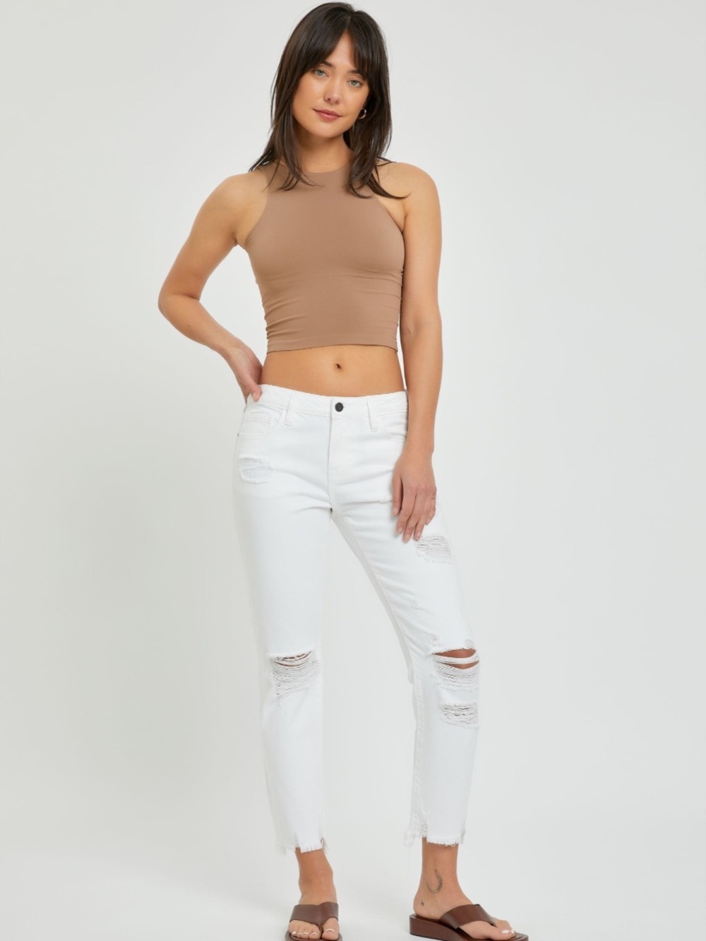Hidden “Bailey” Distressed Slim Fit Boyfriend High Rise Jeans With Frayed Hem